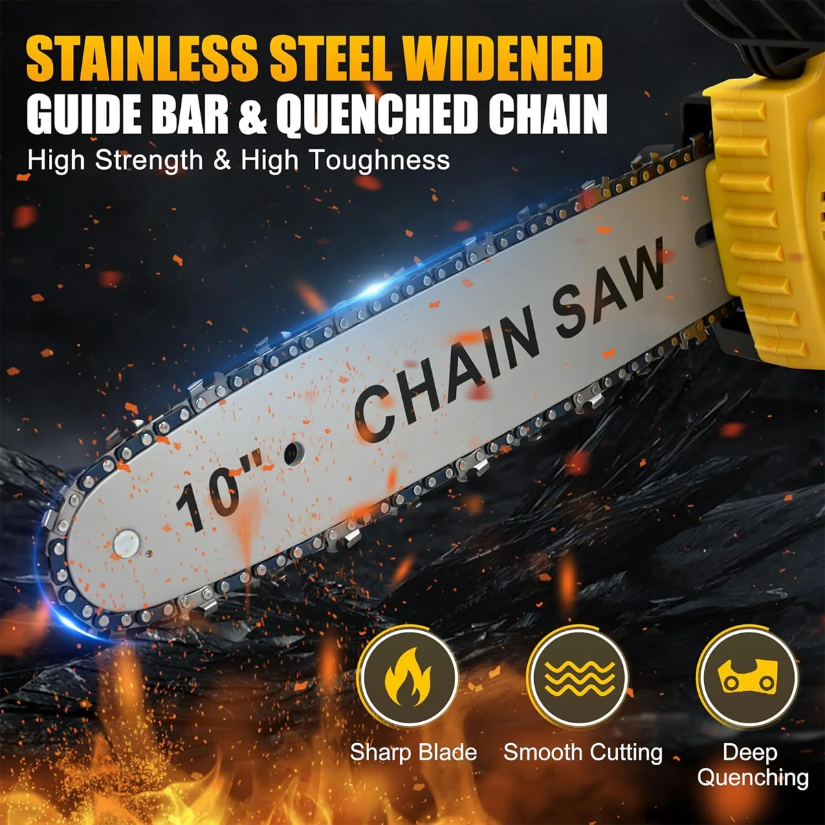 Telescopic cordless pole saw cutting features