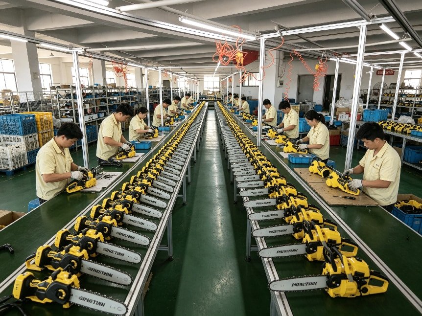 China cordless chainsaw factory production line